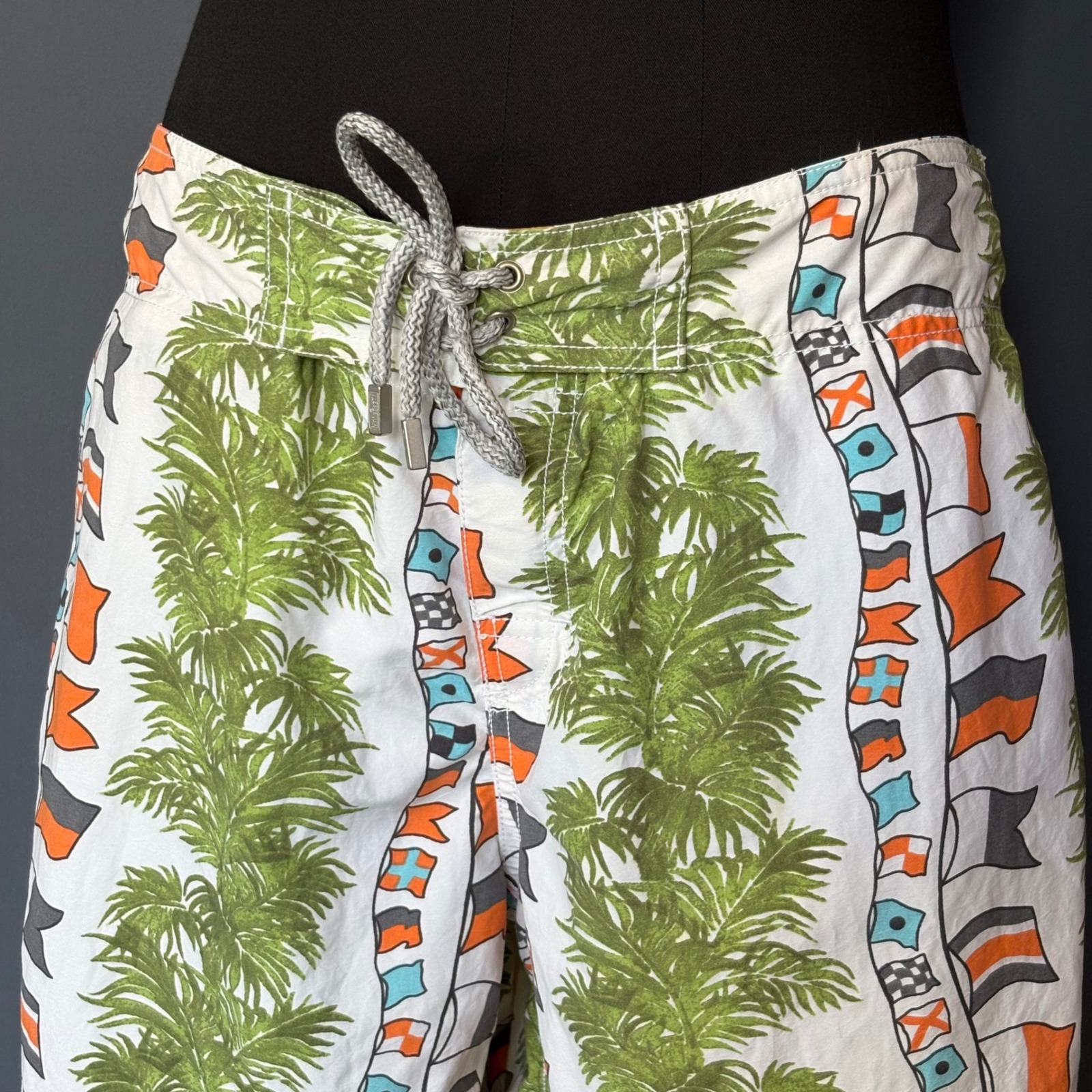 Vilebrequin Long Swim Trunks | Size Xl | White Nautical Sailing Flag Print
